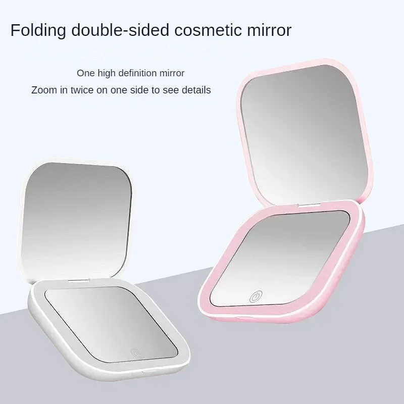 Portable Handheld LED Makeup Mirror Compact and Practical, 2X Magnifying