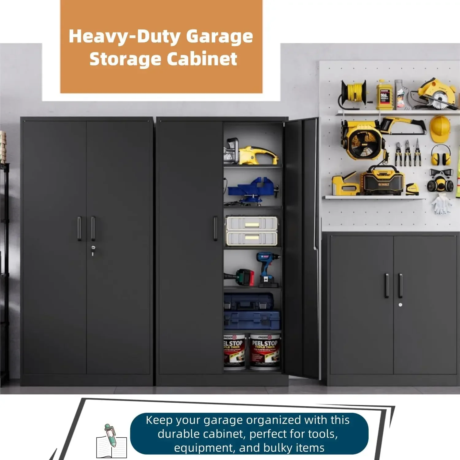 Steel Storage Cabine Shelves, Garage Shelving Cabinet  Doors, Tool Cabinet for Garage Storage,