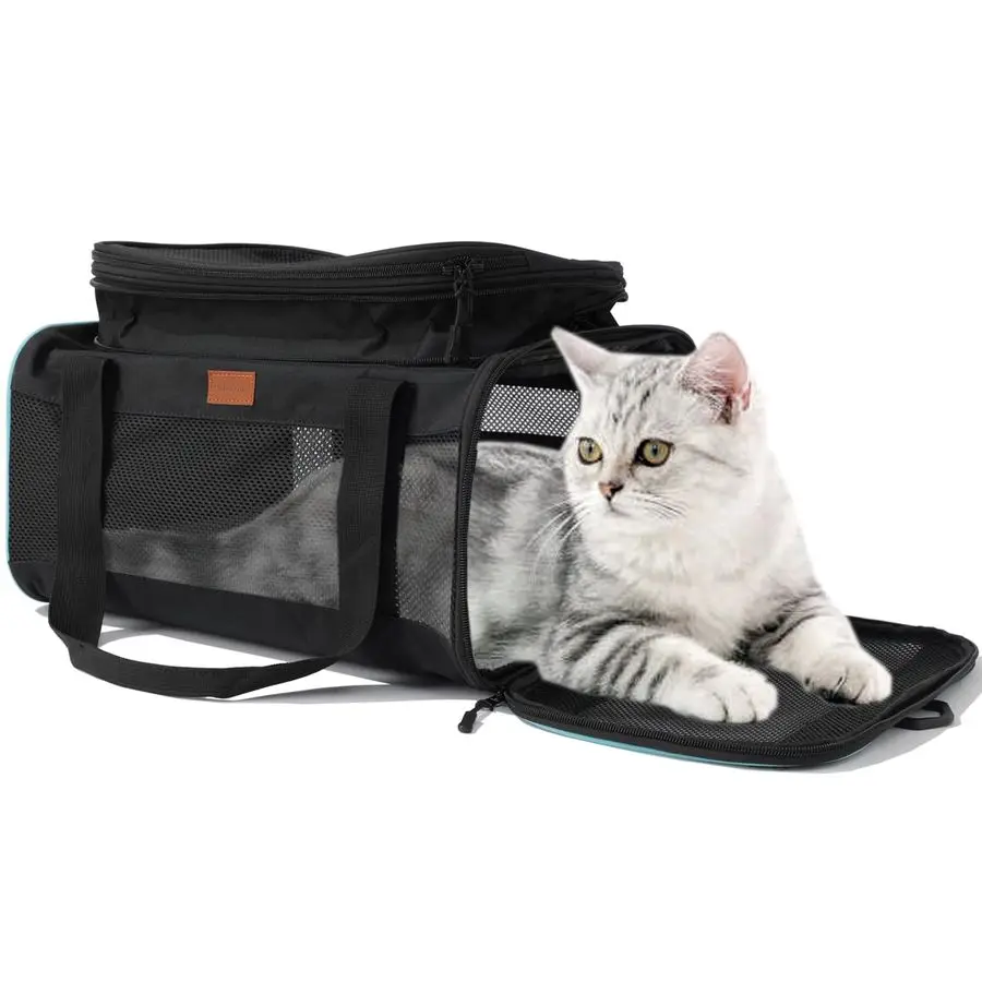 

PET Soft Cats Carrier Small Dog Carriers Airline Approved Softsides Pets Bag,Black,Lightweight,Luxury Style,Top Expandable,Guara