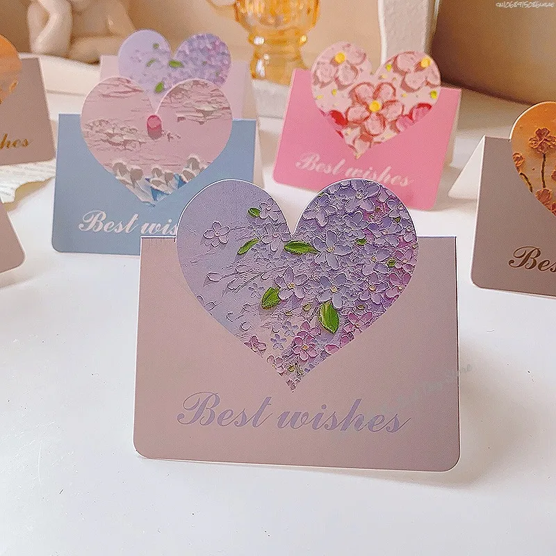 10pcs Heart Greeting Card Teachers Gift Card Wedding Birthday Romantic Invitations Wishing Postcard Valentine Day Cards