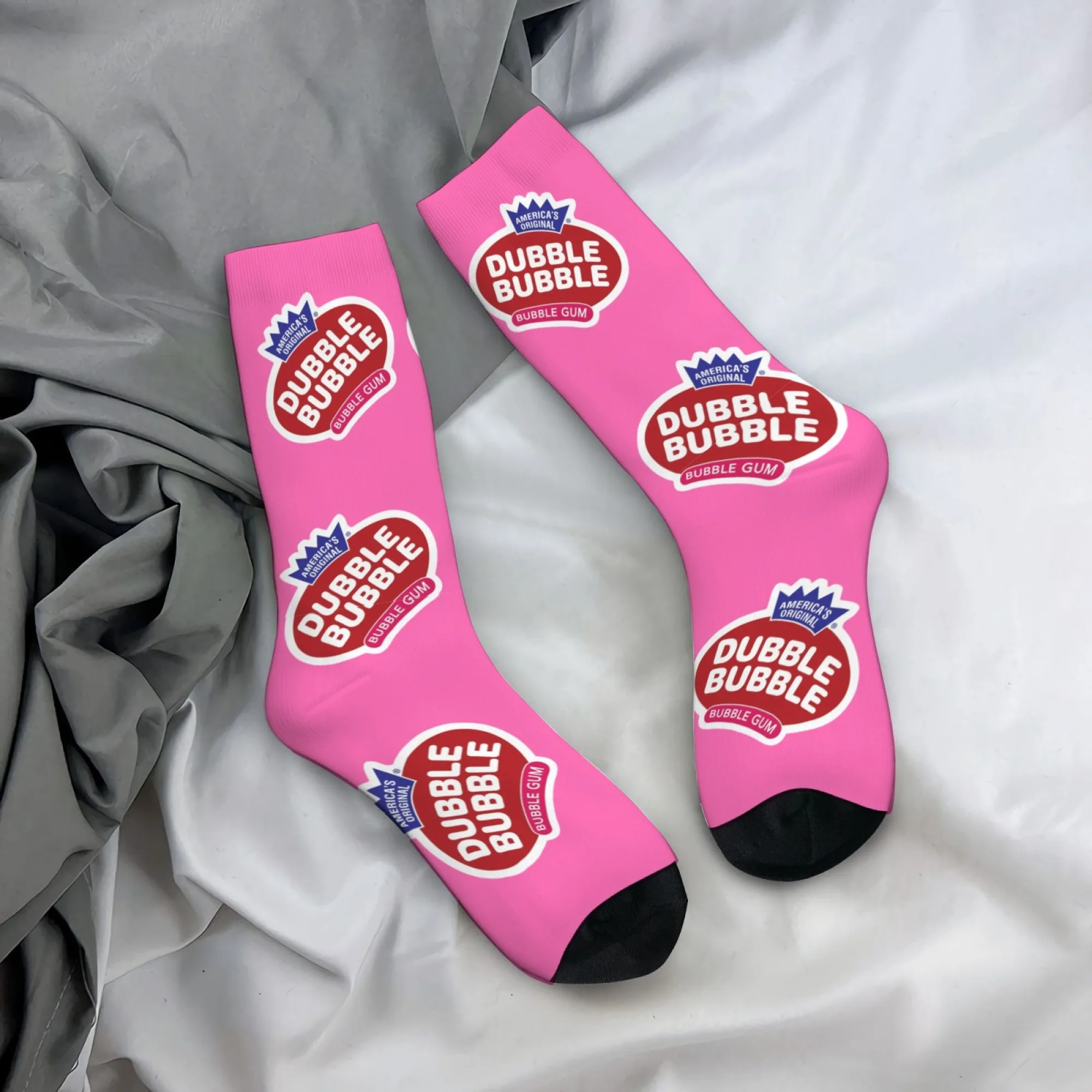 

Bubble Gum Print Men's Socks Sweet Pink Retro Cartoon Harajuku Style Socks Soft Breathable and Comfortable Mid-calf Socks