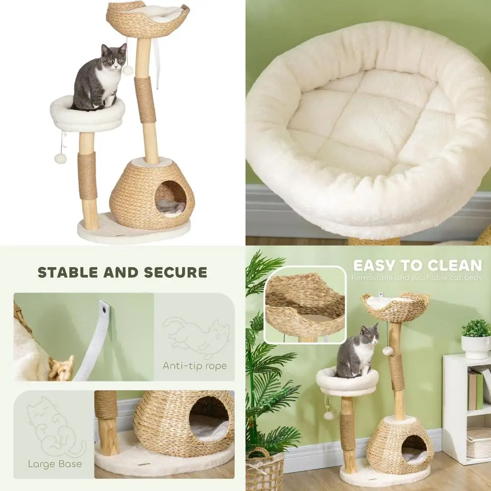 

Кошачий комплекс для дома 41 элемента: когтеточка из натуральных веток, домик, лежанки и мячики Toby, кремово-белый