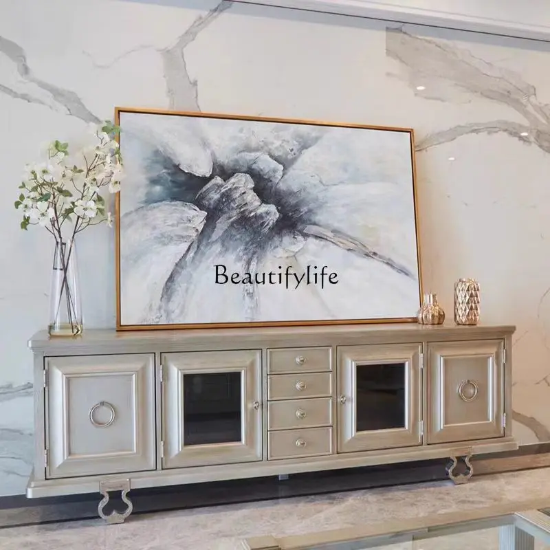 

American light luxury retro solid wood TV cabinet combination coffee table French living room old