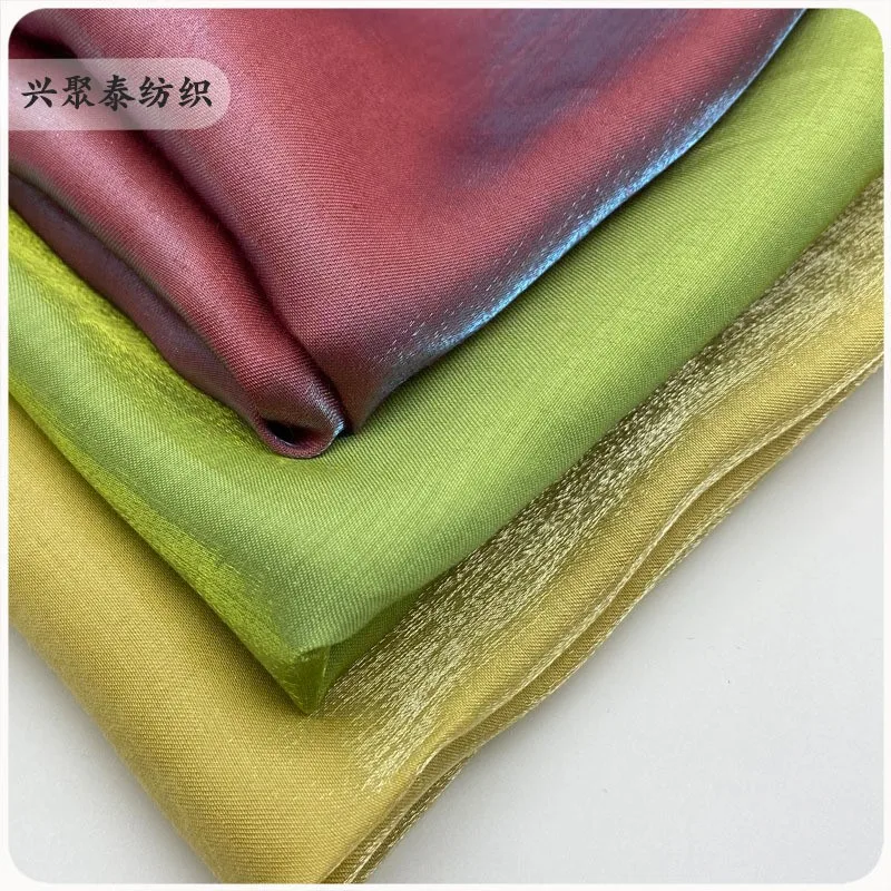 Camicia elegante bicolore in cotone chiaro dorato iridescente, raso fluido, liscio come la seta, morbido drappo, tessuto Hanfu non trasparente