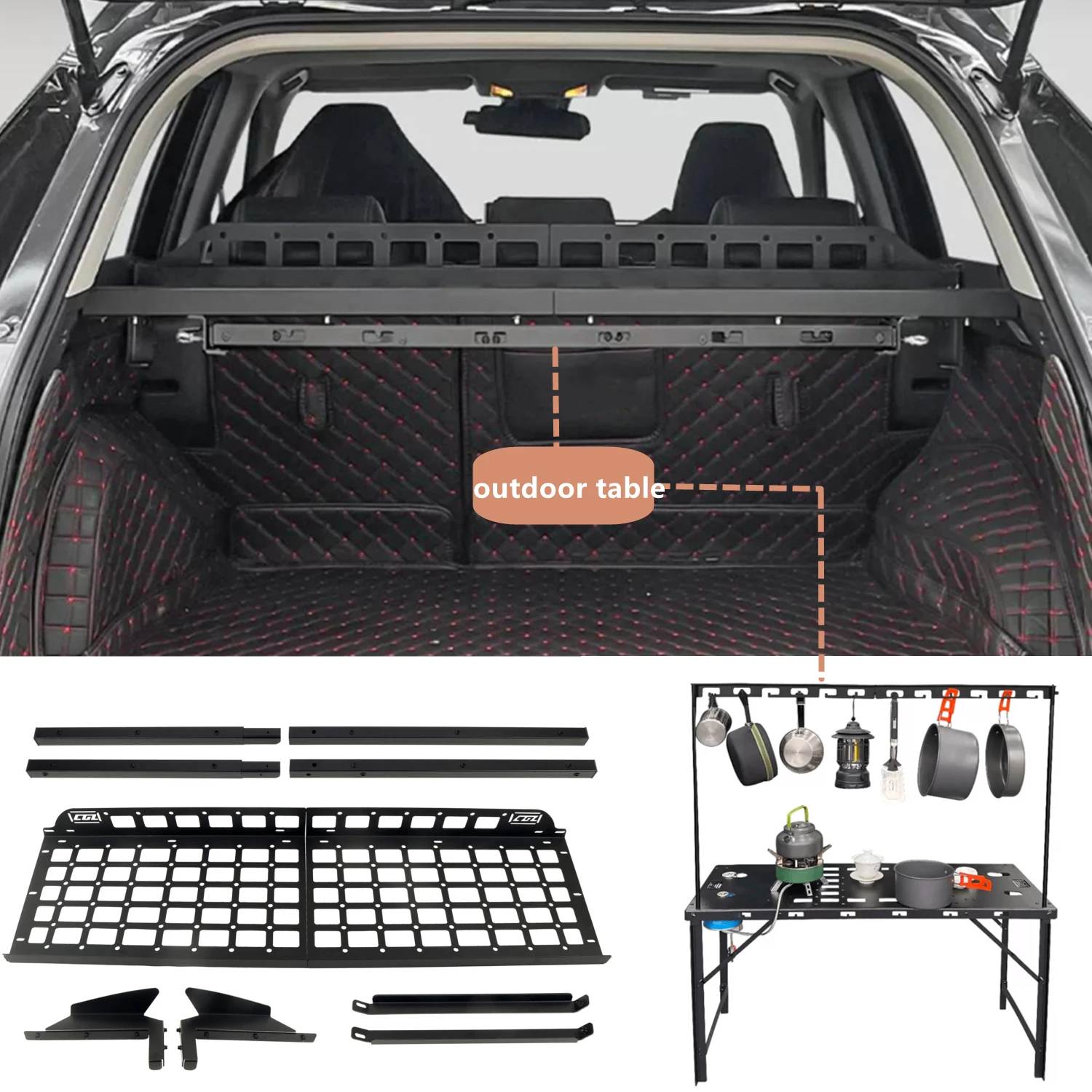 Outdoor Table Camping Rear Trunk Shelf Modular Storage Cargo Organizers Panel Fit for Toyota RAV4 2019-2024