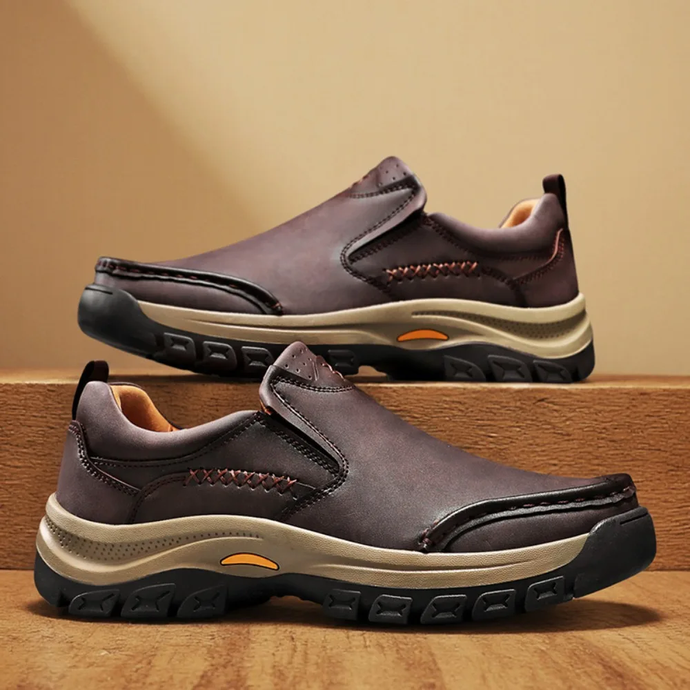 

2026 Men's Hand-Stitched Fashion Loafers, Solid Color Low-Top Casual Shoes, Simple Trendy Slip-On Sneakers,
