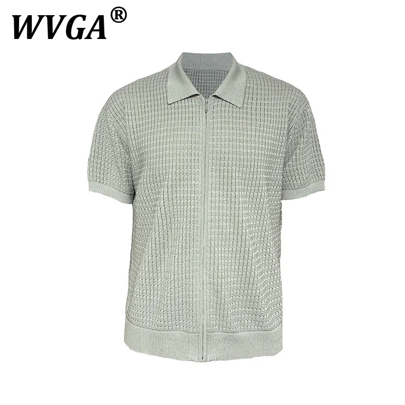 

WVGA Новые мужские вязаные кардиганы на молнии с вырезами Дизайнерские рубашки Летние нишевые модные шикарные повседневные вязаные рубашки с короткими рукавами W8333