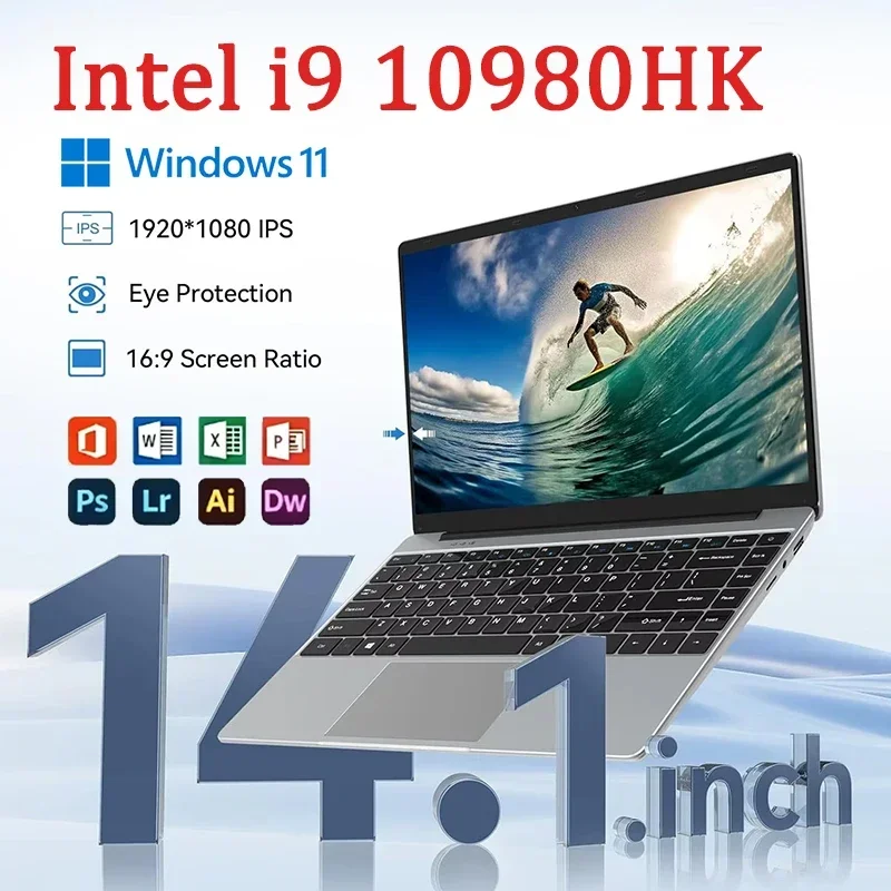 Ultra Slim Laptop 14.1" Intel i9 10980HK 16GB RAM 2TB SSD Gaming PC 1920*1080 Display Office Study Computer PC Windows11 Pro