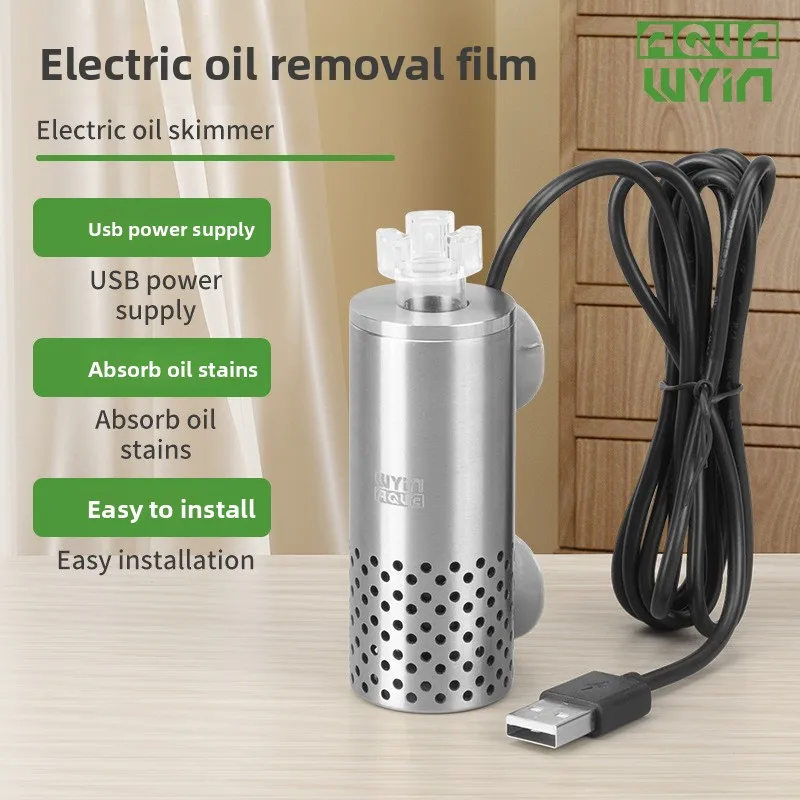 

WYIN AQUA USB Electric Oil Film Remover-Powerful Surface Skimming&Suction Cups,Stainless Steel Cleaner for Planted&Small Tanks