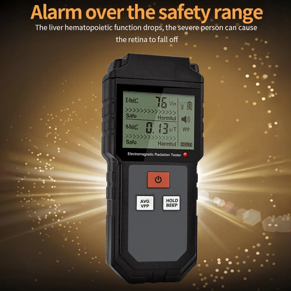 For Household Appliance Testing EMF Meter Electric Field Monitor Wide Frequency Range Audible Visual Alarm LCD Graphic Display