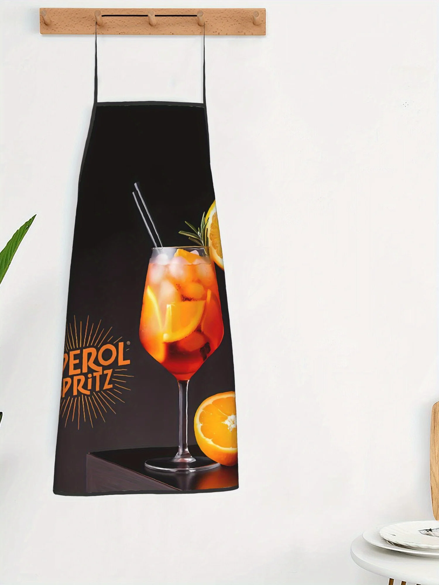 Aperol Spritz Black 1pc Adult Size Sleeveless Apron Pattern Printed Bib Home Cooking Kitchen Wear Kitchen Accessories