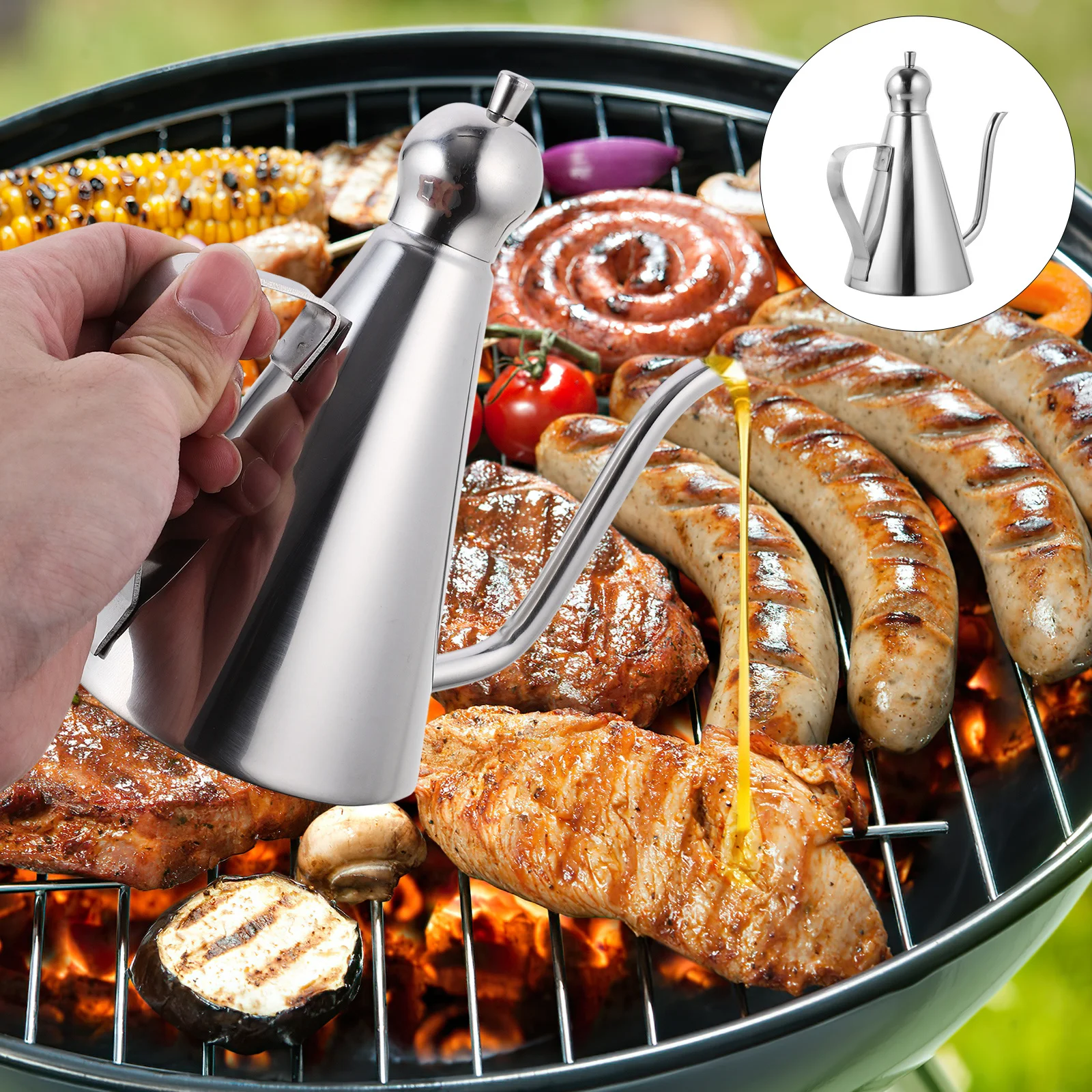 304 스테인리스 스틸 오일 디스펜서 0.27L 누수 방지 먼지 방지 주방 도구 올리브 오일 식초 간장 요리용 주류