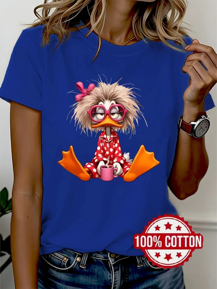 New Pure Cotton Women's T-shirt Modern Printed Round Neck Short Sleeved Summer Simple and Comfortable Women's Shirt