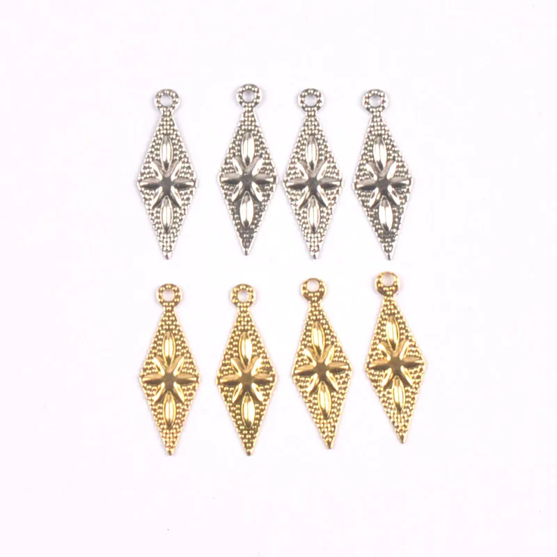 50pcs Gold and silver Filigree Wraps rhombus Pendant Metal Crafts for Headwear and jewelry accessories 8x21mm YKL0911