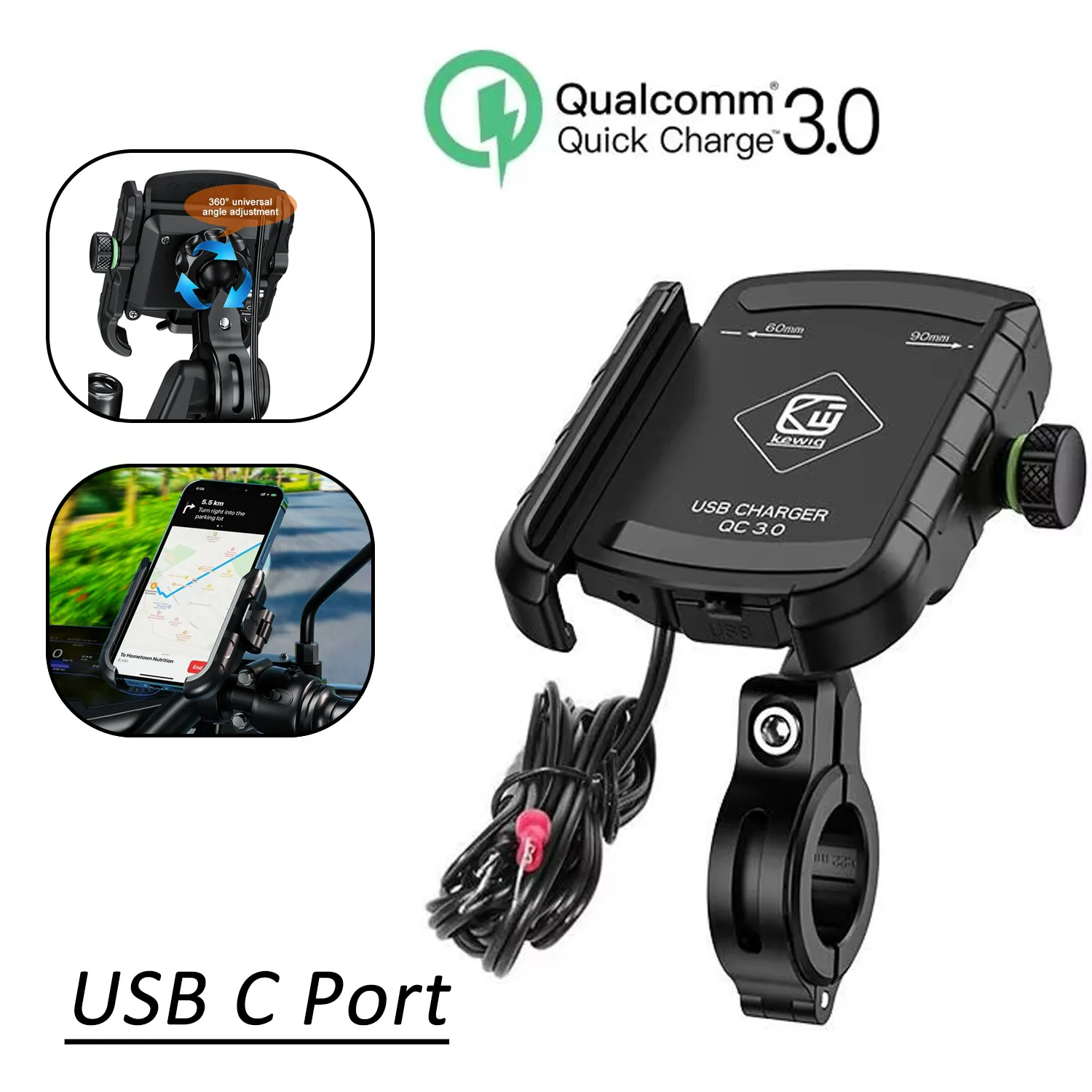 حامل هاتف دراجة نارية شاحن USB سريع شحن لاسلكي سريع موتو دراجة نارية مرآة حامل الهاتف المحمول المقود جبل الدعم