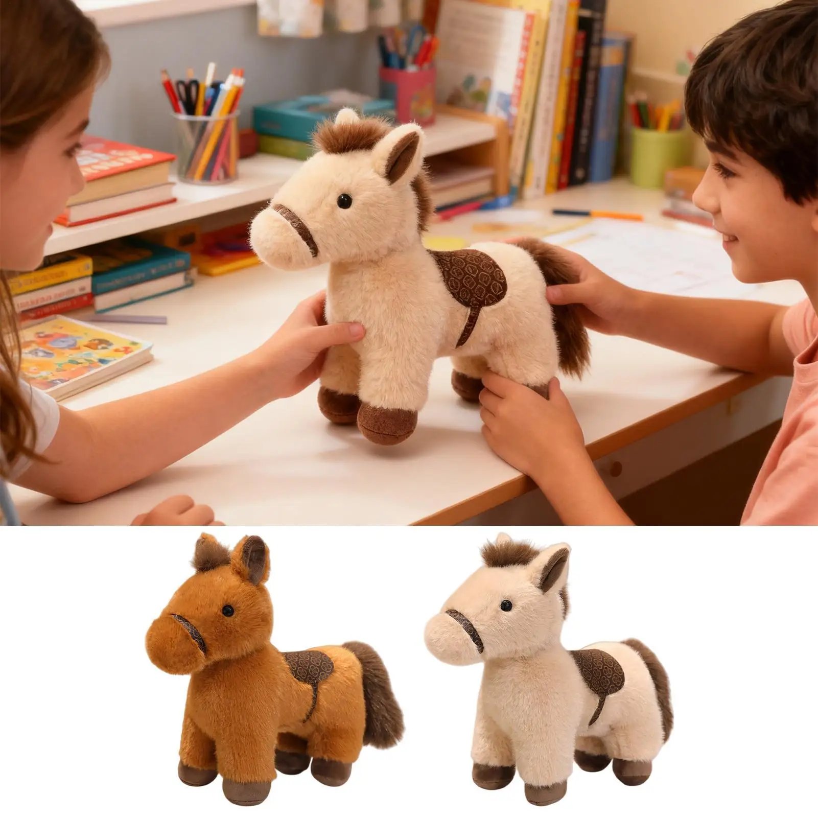 ぬいぐるみ馬のぬいぐるみ、柔らかく抱き心地の良いコレクタブルドール、ソファ、ベッド、カウチ、車の椅子、机、リビングルーム用の柔らかく抱き心地の良いぬいぐるみ馬