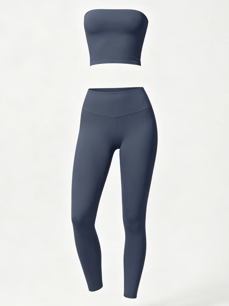 2 Piece Set Women Quick-Dry Sports Set Strapless Sleeveless Top Pants Running Fitness Workout Athletic Wear Tracksuit Sportswear