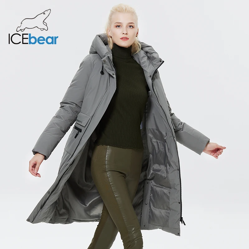 ICEbear 2023 Winter Women Jacket Long Cotton Big Pockets Ladies Coat Women\'s Thickened Warm Parka GWD22578-1D