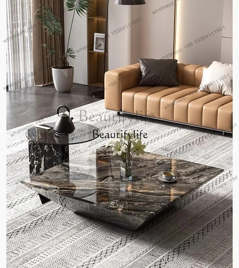 

Marble coffee table new Italian light luxury minimalist high sense creative art coffee table living room home