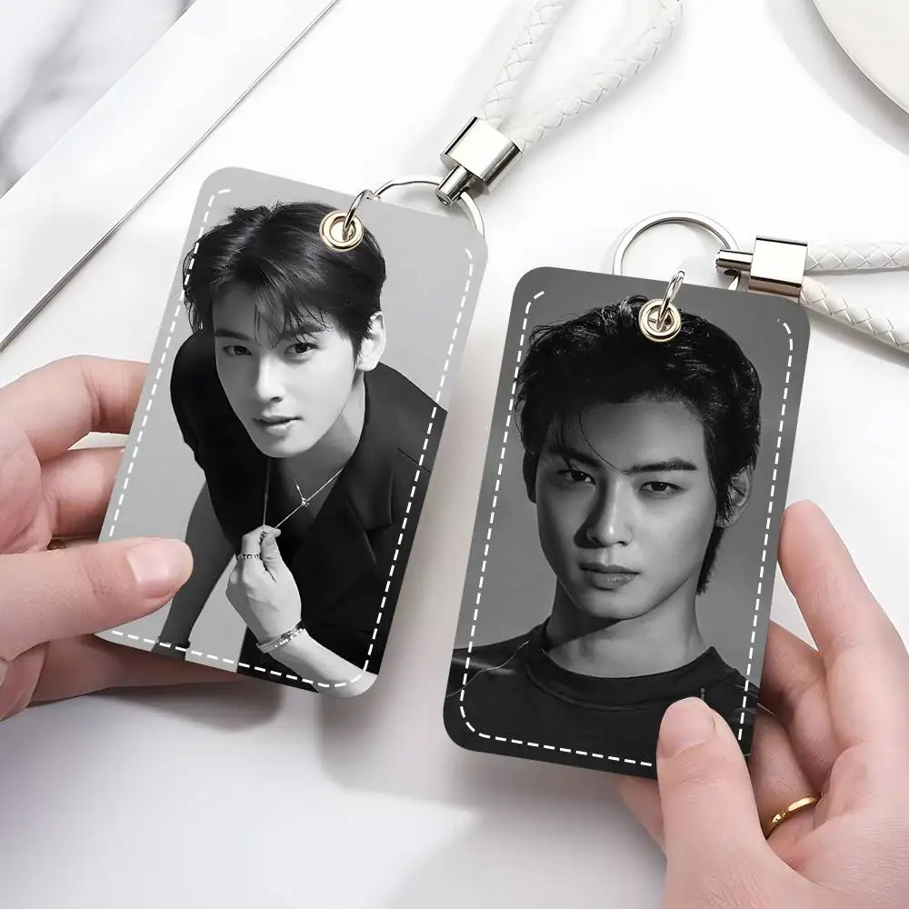 

1pc Cha Eun Woo Card Case Keychain Access Card Bag Key Tag Ring Leather Card Holder Key Ring Access