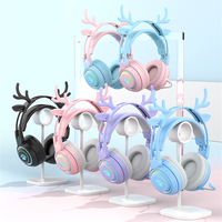 Cute Antlers/Cat Ear Wireless Bluetooth Headphone Gamer 3.5mm Earphone Gaming Headset With RGB Light For Child/kid New Year Gift