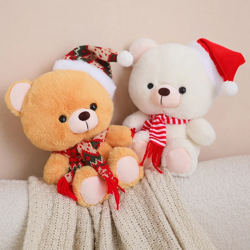 Série Natal Brinquedos Peluches, Lovely Bear Wear, Chapéu de Natal, Bichos de Pelúcia, 3 Cores, Boneca de Pelúcia, Decoração de Natal, 23cm