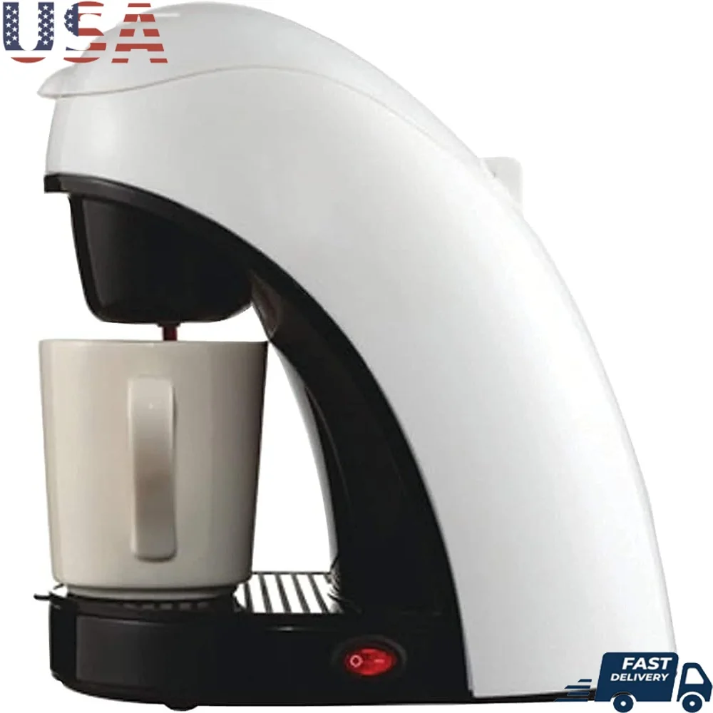 Single Serve Coffee Maker with Ceramic Mug Electric Stovetop Compatible Drip Coffee Machine Plastic Material Includes Manual