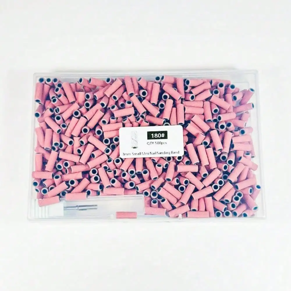 500PCS 3MM Small Mini Nail Sanding Bands With 1PC Spring Mandrel For Nail Drill #180 Grit Nail Sanding Band Bulk For Salons Manicure
