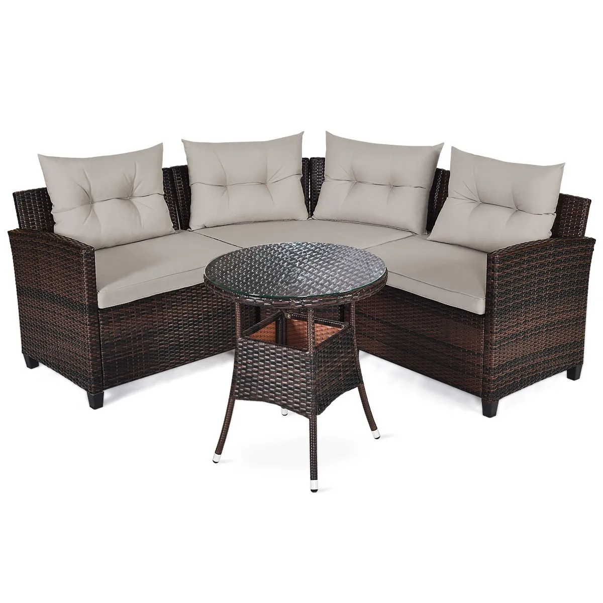 4PCS Outdoor Patio Rattan Set Cushioned Sofa Table Outdoor Sectional Garden