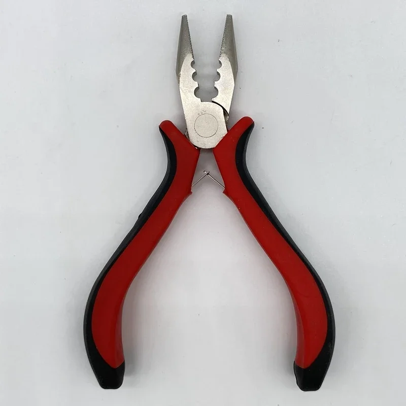 10 piece Red handle carbon steel straight nose plier with 3 holes Feather hair extension clamp