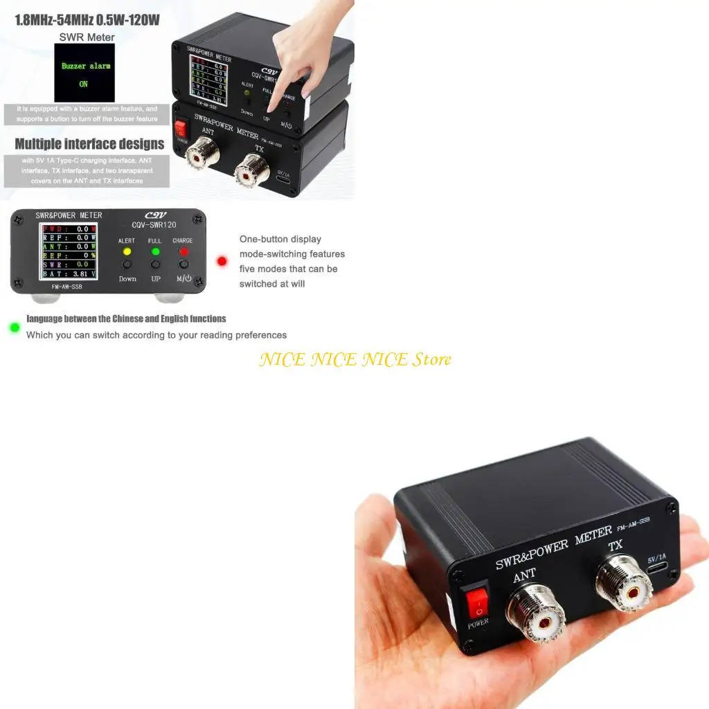 240x240 Medidor alimentación SWR pantalla a todo color con alarma para 0.5 120W