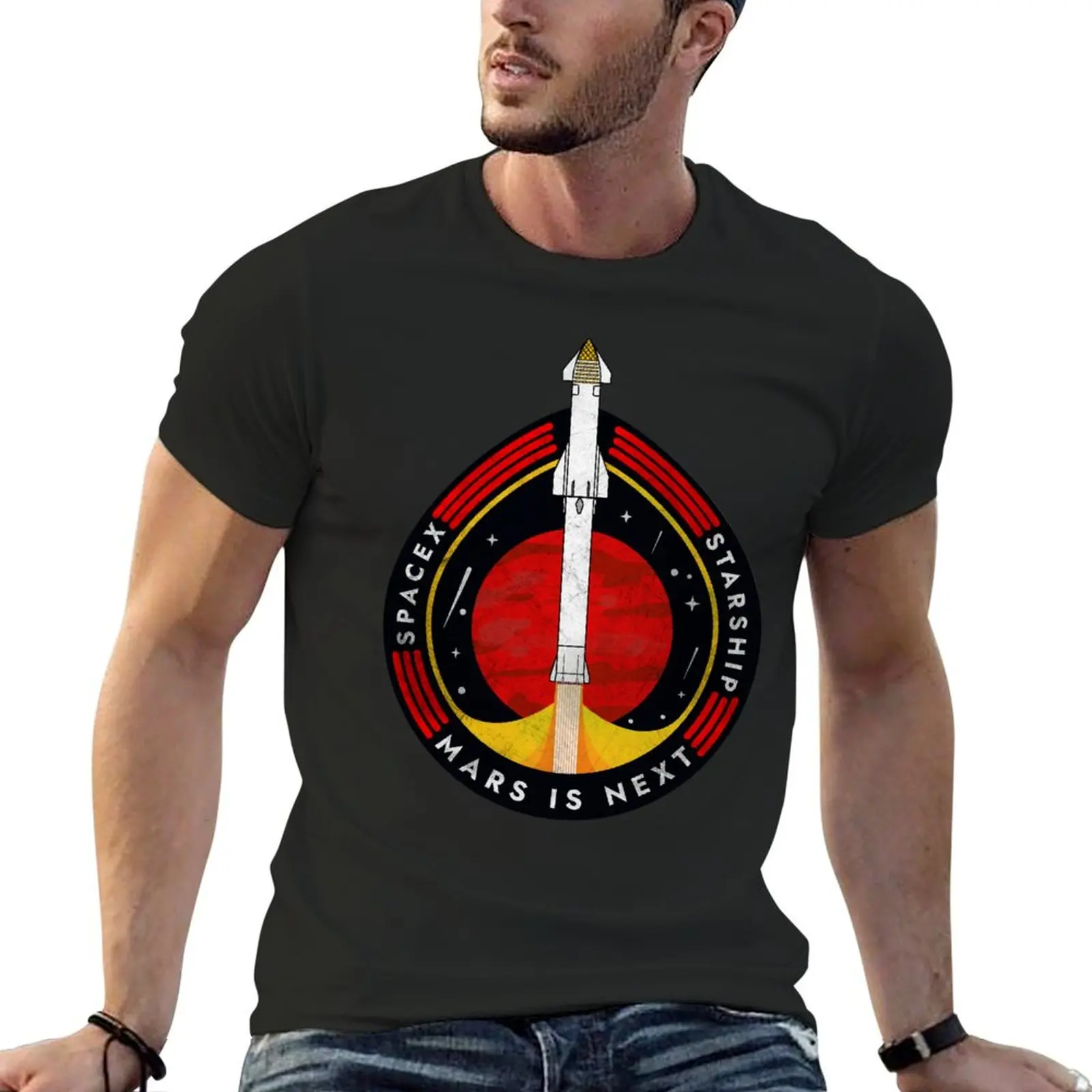 SpaceX-Starship: Mars is Next Badge T-Shirt korean fashion customs vintage graphic tee plus size tops t shirt for men