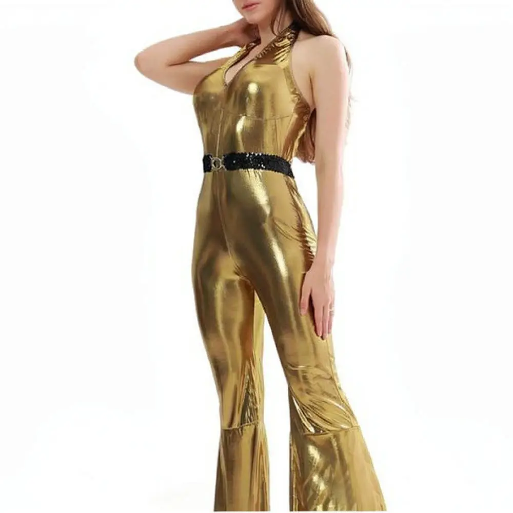 Slim Fit Disco Jumpsuit For Yuting Women Holographic Rave Outfit Festival Stage Performance Sexy Metallic Bodysuit