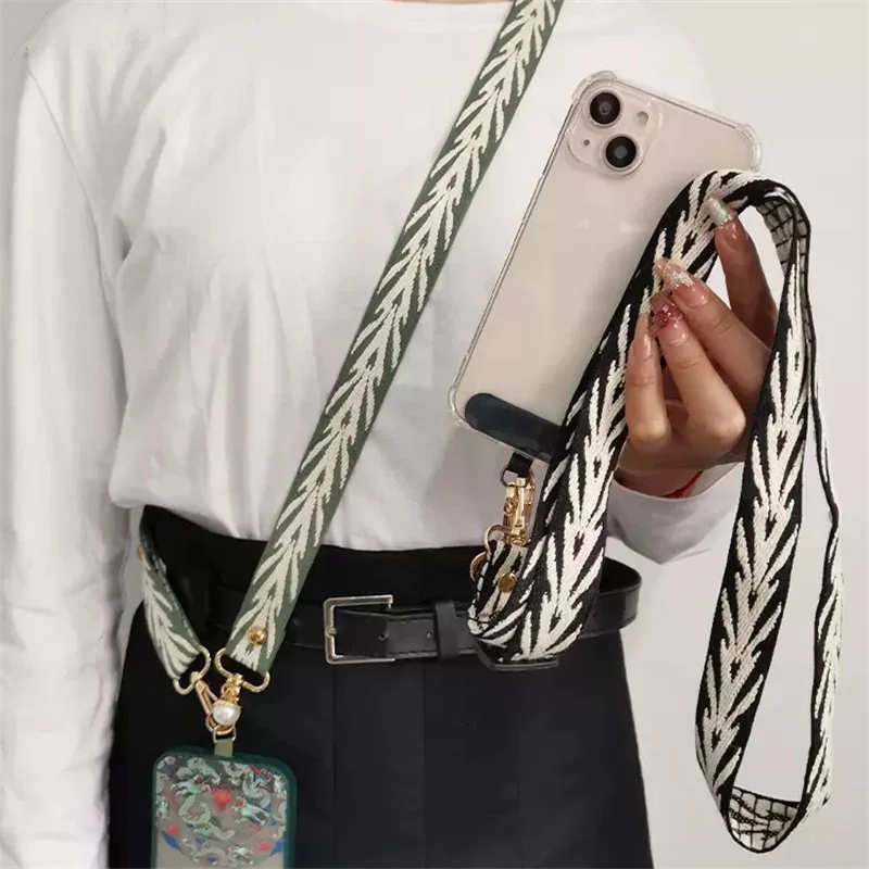 1pc Retro Embroidery Style Adjustable Mobile Phone Hanging Cord With Removable Neck Hanging Universal Hanging Cord Phone Lanyard