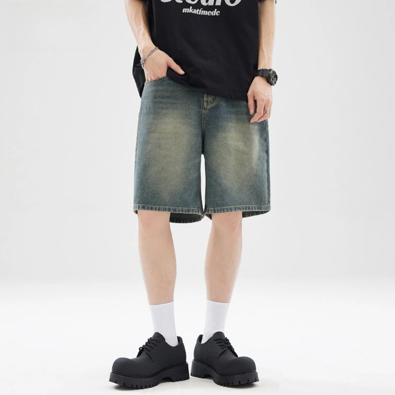 

Summer American Retro Five-point Jeans Men's Loose Shorts
