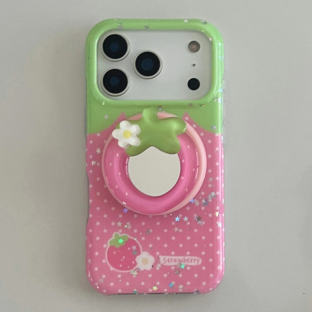 Niedliche Erdbeer-Handyhülle mit Punkten, magnetisch, kompatibel mit iPhone 17 14 15 16 17 Pro Max, kabellose Ladehülle für MagSafe – Detail 19