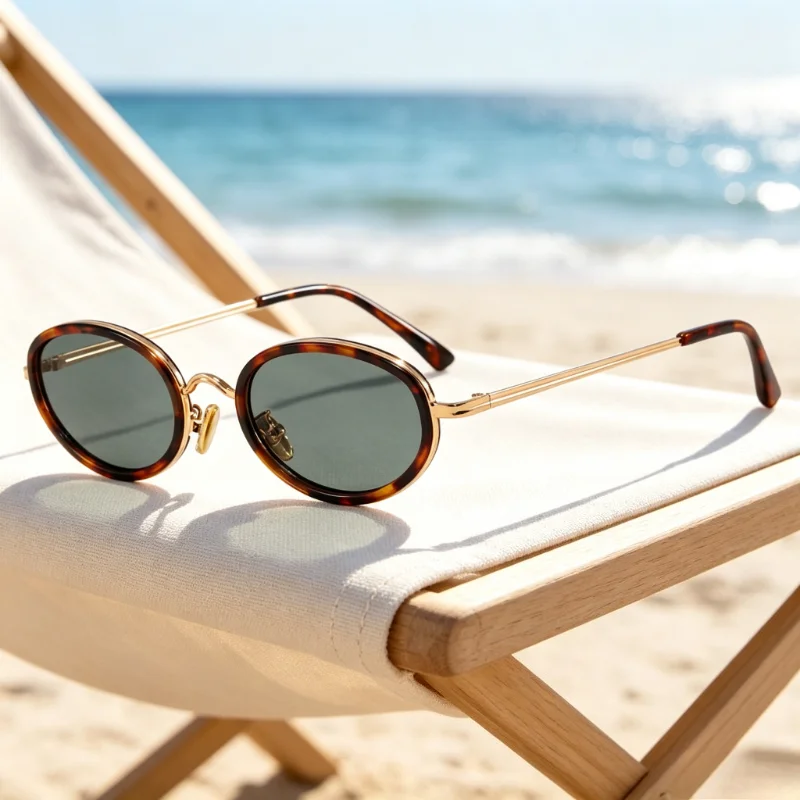 Stylish Vintage Oval Sunglasses with Delicate Metal Tortoiseshell Frame Sun Glasses for Unisex Outdoor Shade UV400 Sunscreen