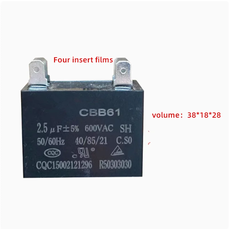 

2PCS CBB61 Air conditioner cover motor start capacitor 600V1.8UF 2UF 2.5UF Four insert films
