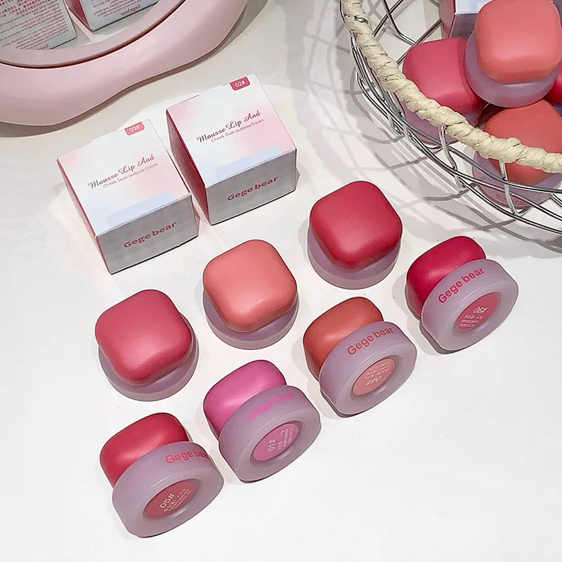 Gege bear Lip and Cheek Dual-Use Cream, Blush and lip mud natural nude makeup, natural application, full makeup color