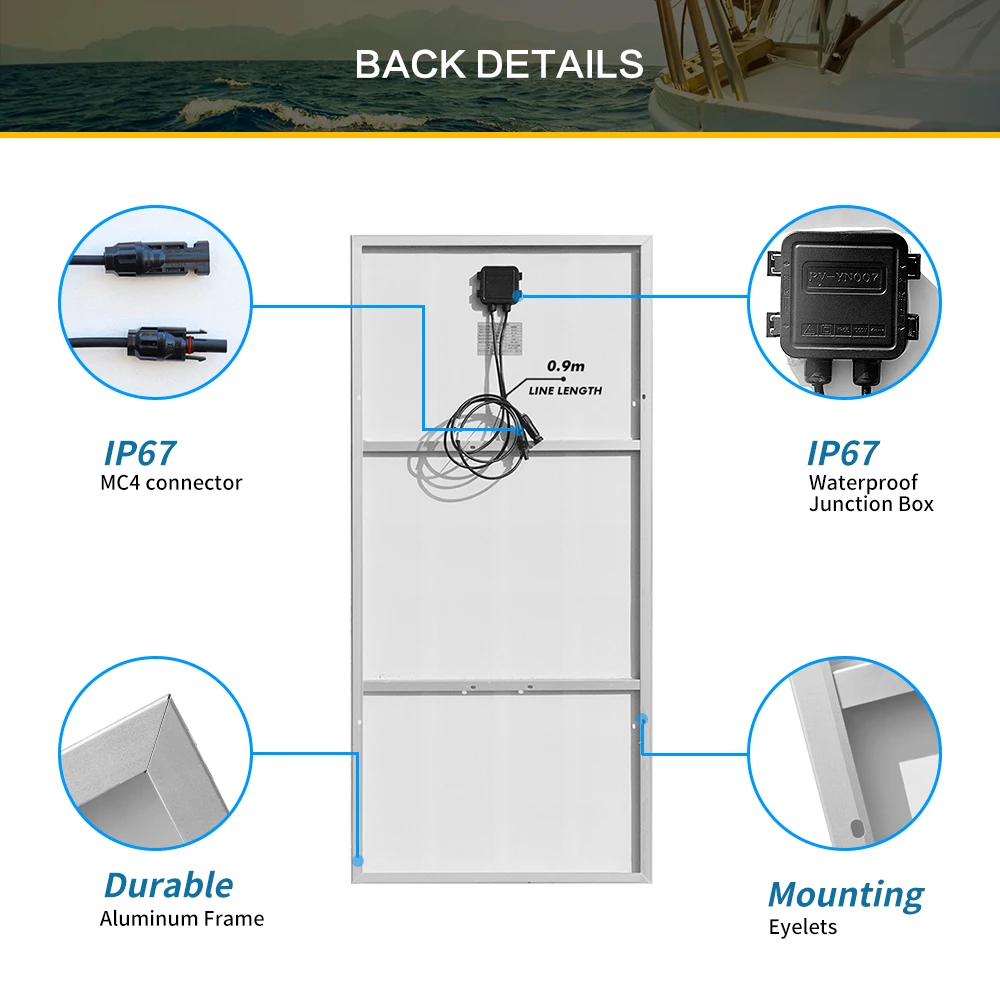 XINPUGUANG 18V Rigid Glass Solar Panel, Waterproof Monocrystalline PV Module, 120W~1200W Optional 1-10pcs, Solar Battery Charger