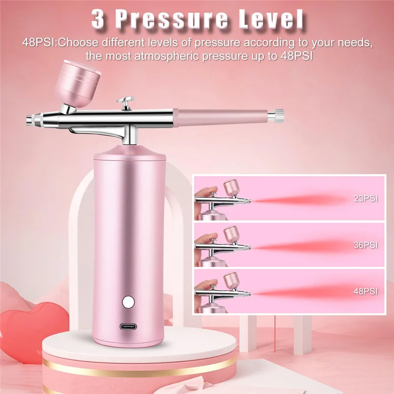 

High Quality-Airbrush Kit With Compressor, 0.3Mm Nozzle Oxygen Syringe, For Skin Moisturizing, Nail Art, Tattoo, Painting,Makeup