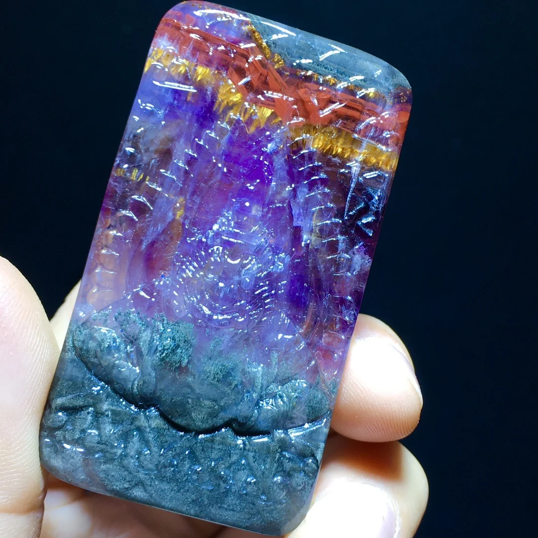 

Natural Purple Cacoxenite Auralite 23 Pendant Rectangle 59.7/33mm Gold Rutilated Beads Jewelry AAAAA