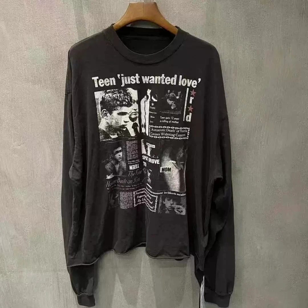 

ERD24FW rebellious youth do old washing water boxy curling long sleeve T-shirt