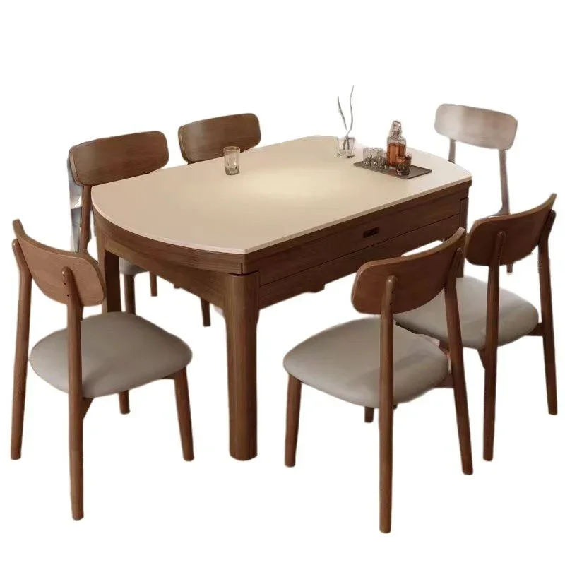 HYS square and round dual-purpose rock slab dining table and chair combination simple small apartment telescopic integrated