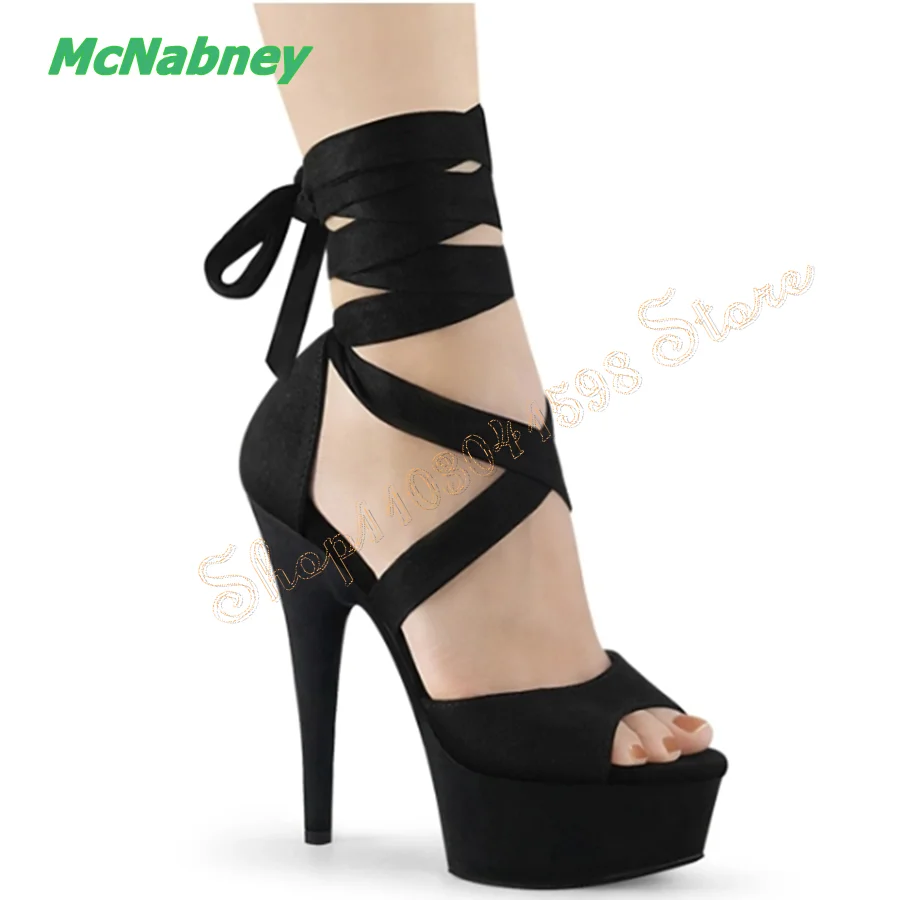 

Suede Peep Toe Strappy Sandals,Thick Sole Stiletto Women Shoes HIgh Heel Shoes Wedding Party Heels 2023 New Zapatos Para Mujere