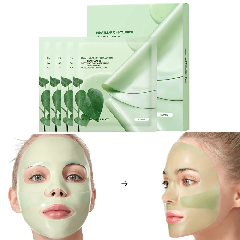 

4pcs/Box Absorbable Houttuynia Cordata 70 Facial Mask Heartleaf Soothing Collagen Mask Split Soluble Mask Moisturizing Skin Care