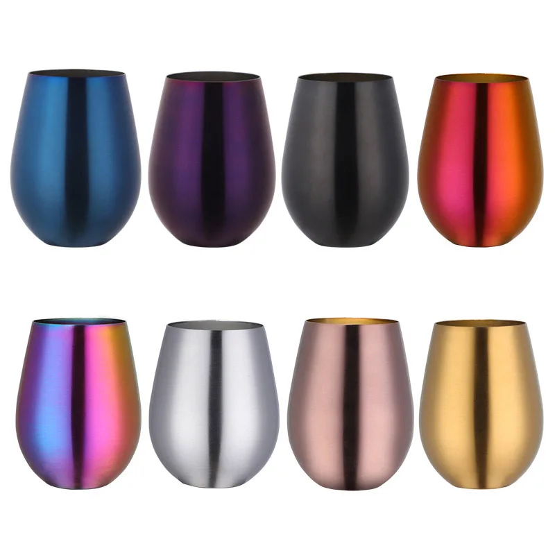 304 Stainless Steel Single Layer Titanium Plating Wine Glasses Round Beer Mug Color Plated Bar Big Belly Cup Restaurant Home Cup