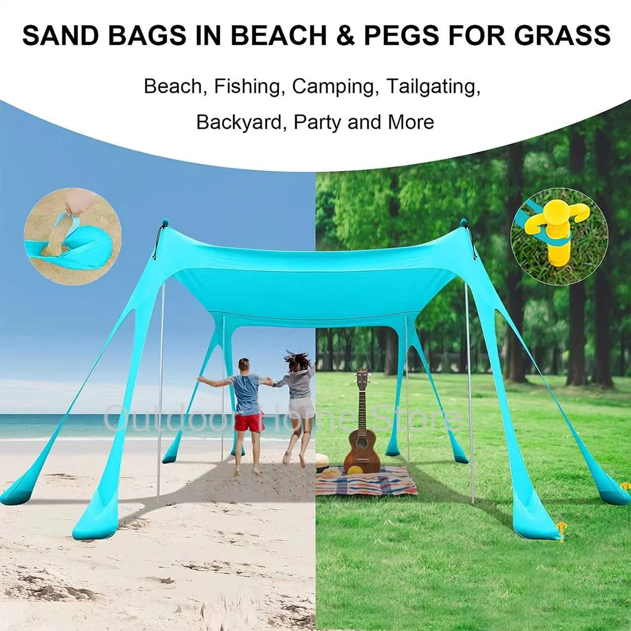 Family Beach Awning Outdoor Folding Waterproof UV Resistant Shelter Beach Tent Lightweight Camping Large Sun Shade Canopy Tents