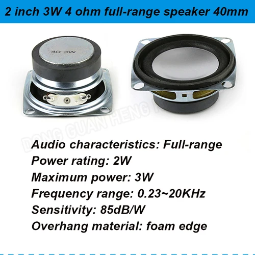 Imagen 2 del producto Altavoz cuadrado de rango completo, 2 pulgadas, 3W, 4 Ohm, 52mm, 35/40, anillo magnético, 3 vatios, 4R, altavoz pequeño, amplificador de Audio