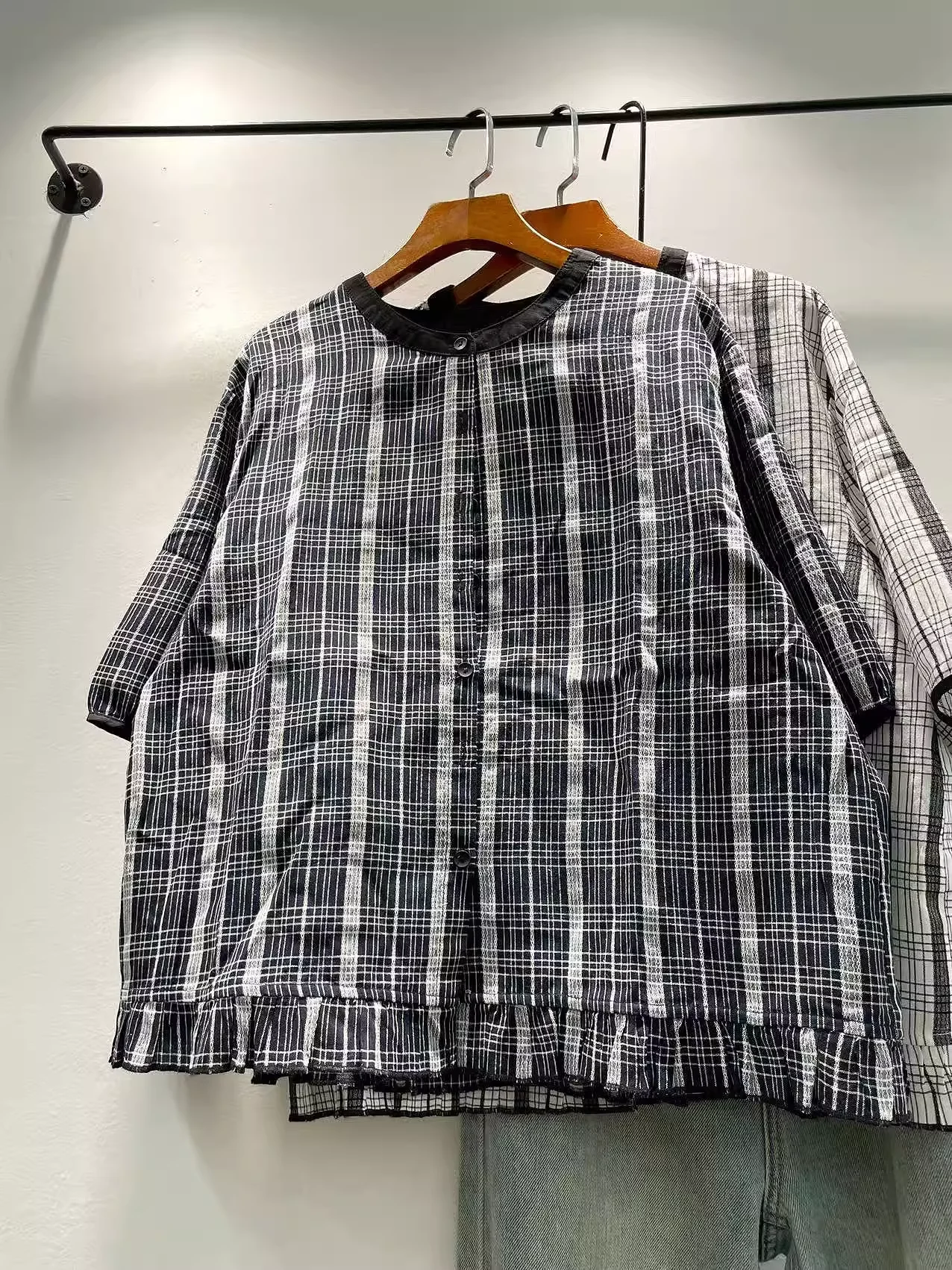 

2025 Middle aged women clothing 100% cotton check shirts short sleeve blouses for women summer casual plaid shirts